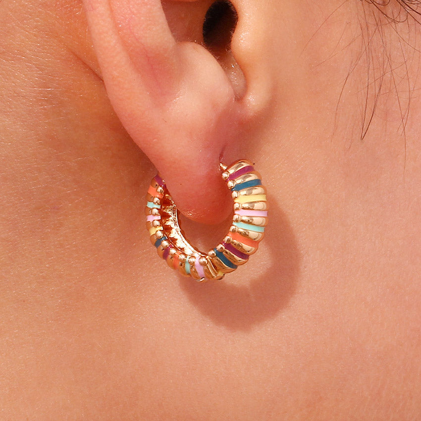 18K Gold Pated Rainbow Stripe Hoop