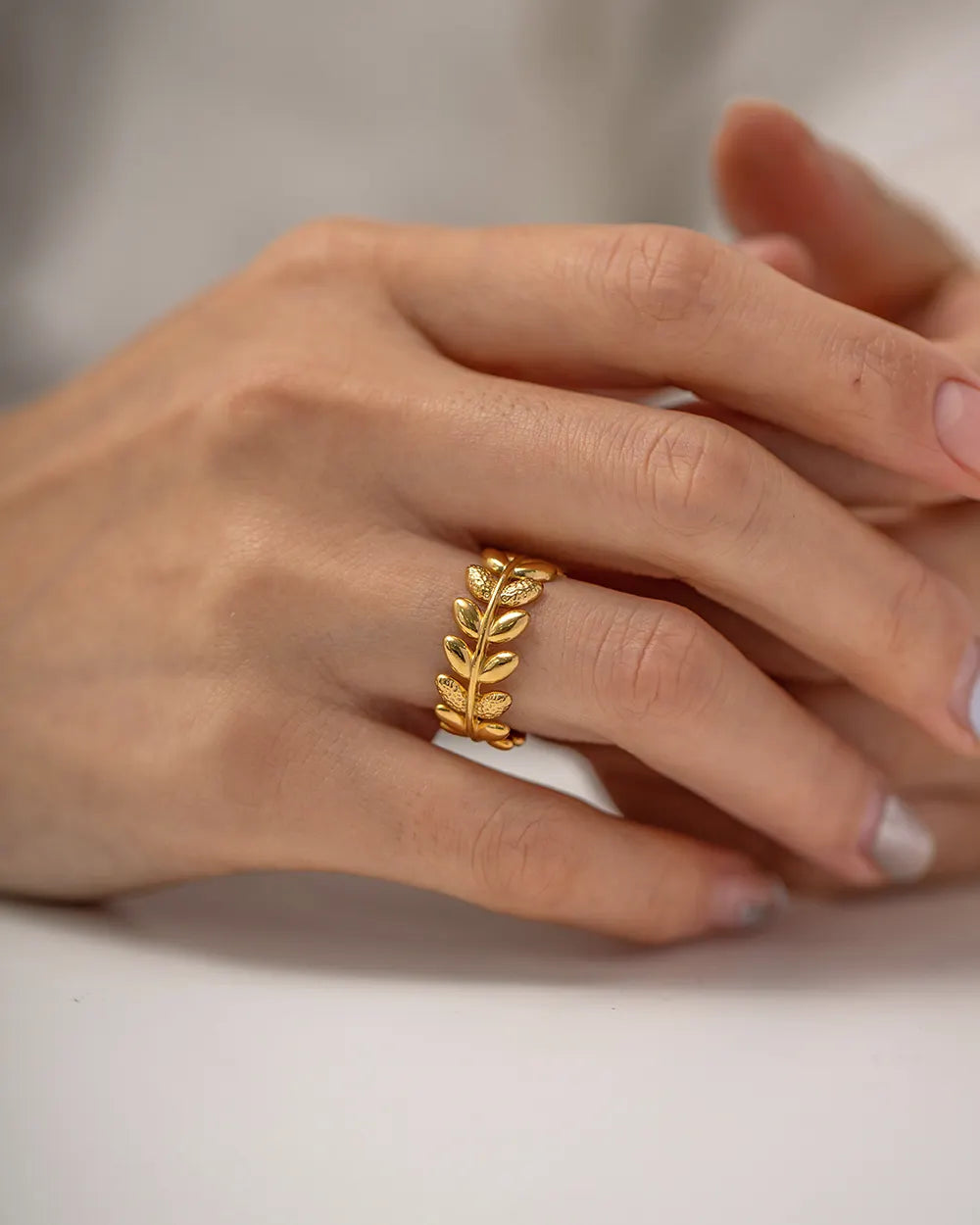 18K Gold Plated Leaf Ring (Adjustable)