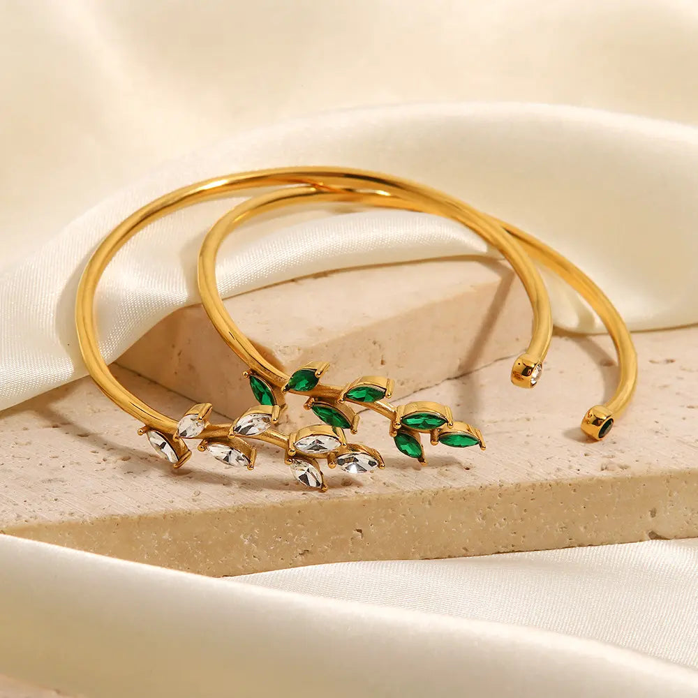 18K Gold Plated Open Bangle ZC Leaf Bracelet