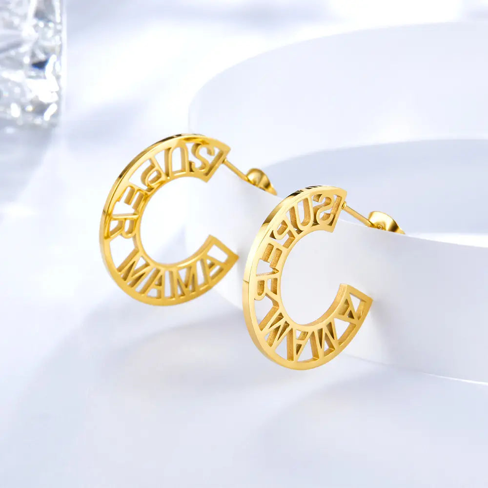 18K Gold Plated SUPER-MAMA Earrings