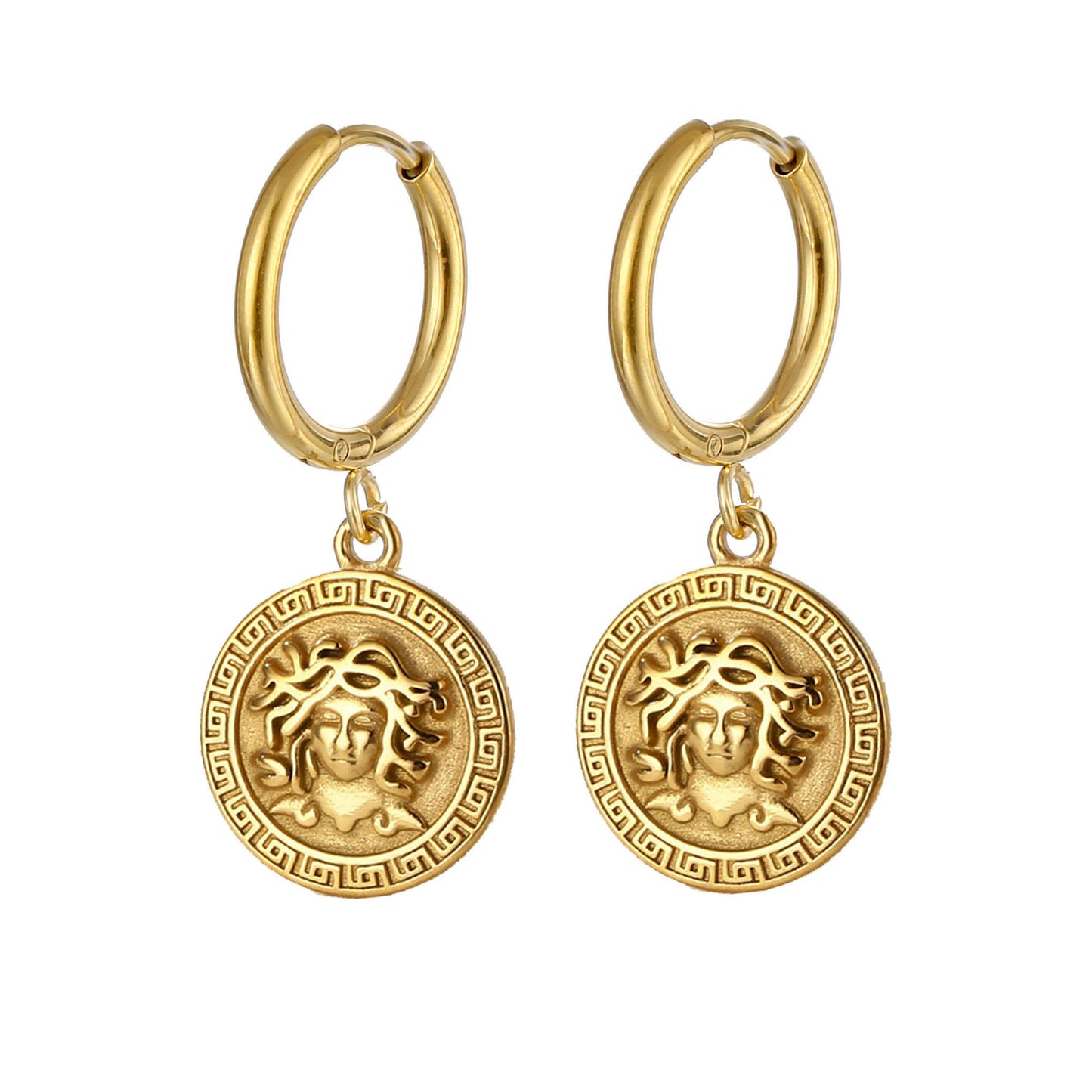 18K Gold Plated Medusa Pendant Hoop Earring