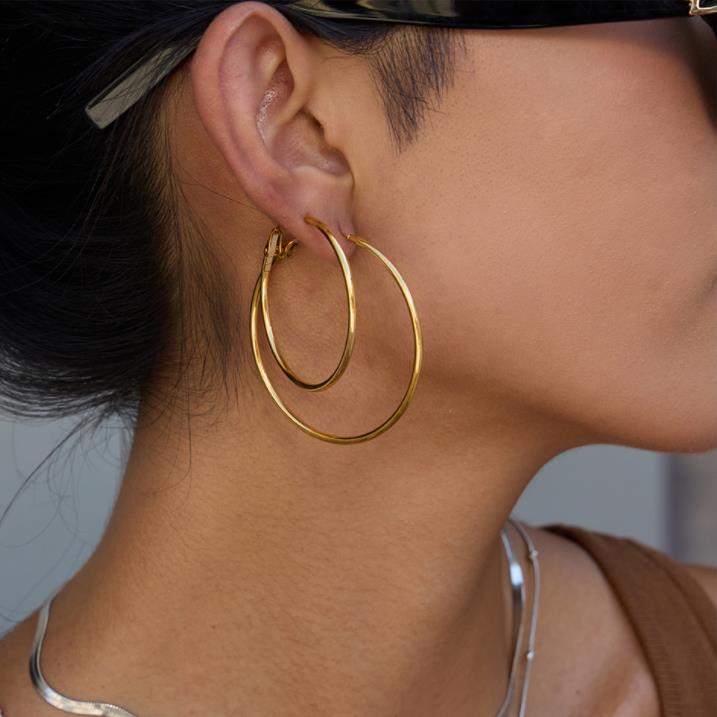 18K Gold Stainless Classic Hoop Earrings