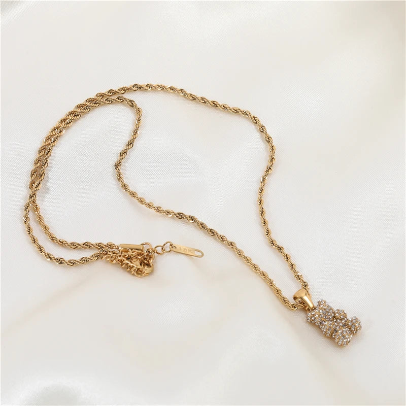 18K PVD Gold Plated CZ Bear Pendant