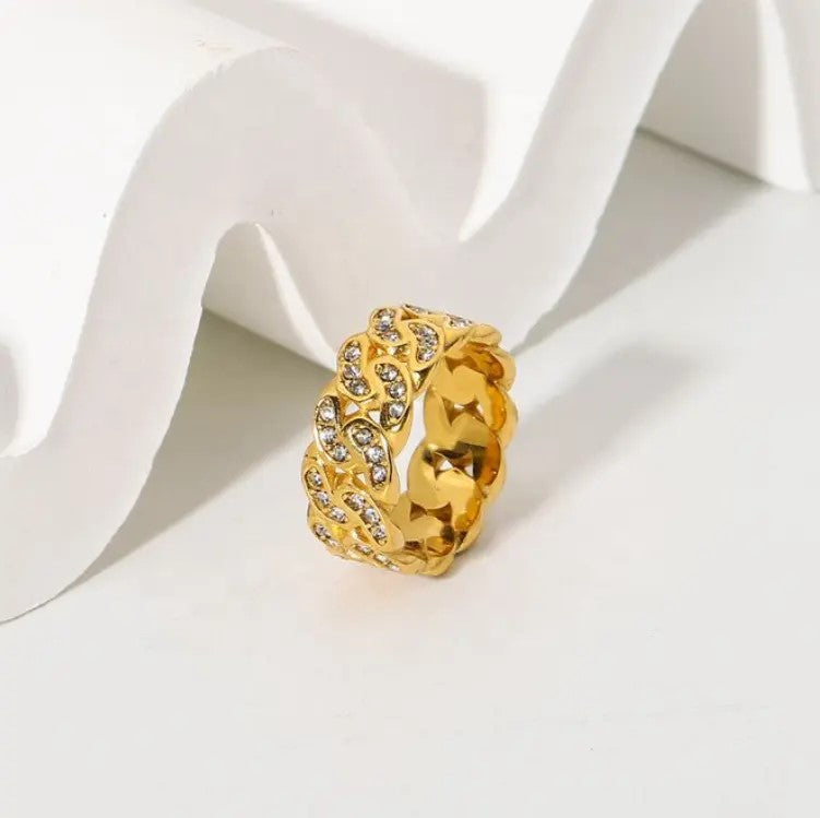18K Gold Plated CZ Chain Ring