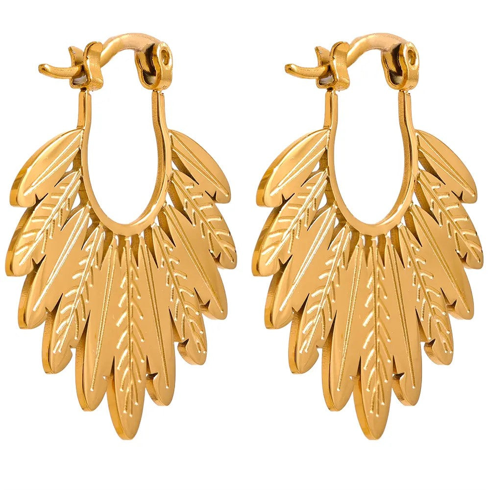 18K Gold Plated Leaf Hoop Earring