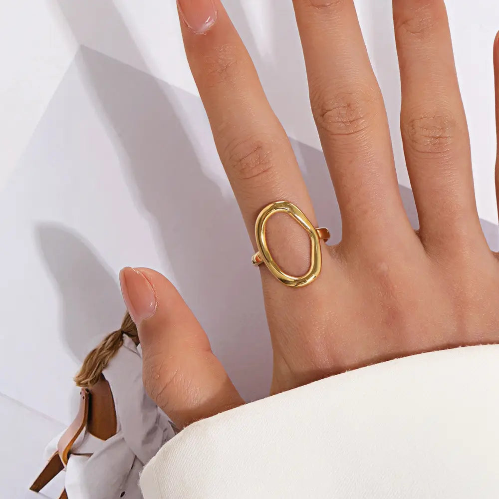18K Gold Plated Oval Open Ring (Adjustable)