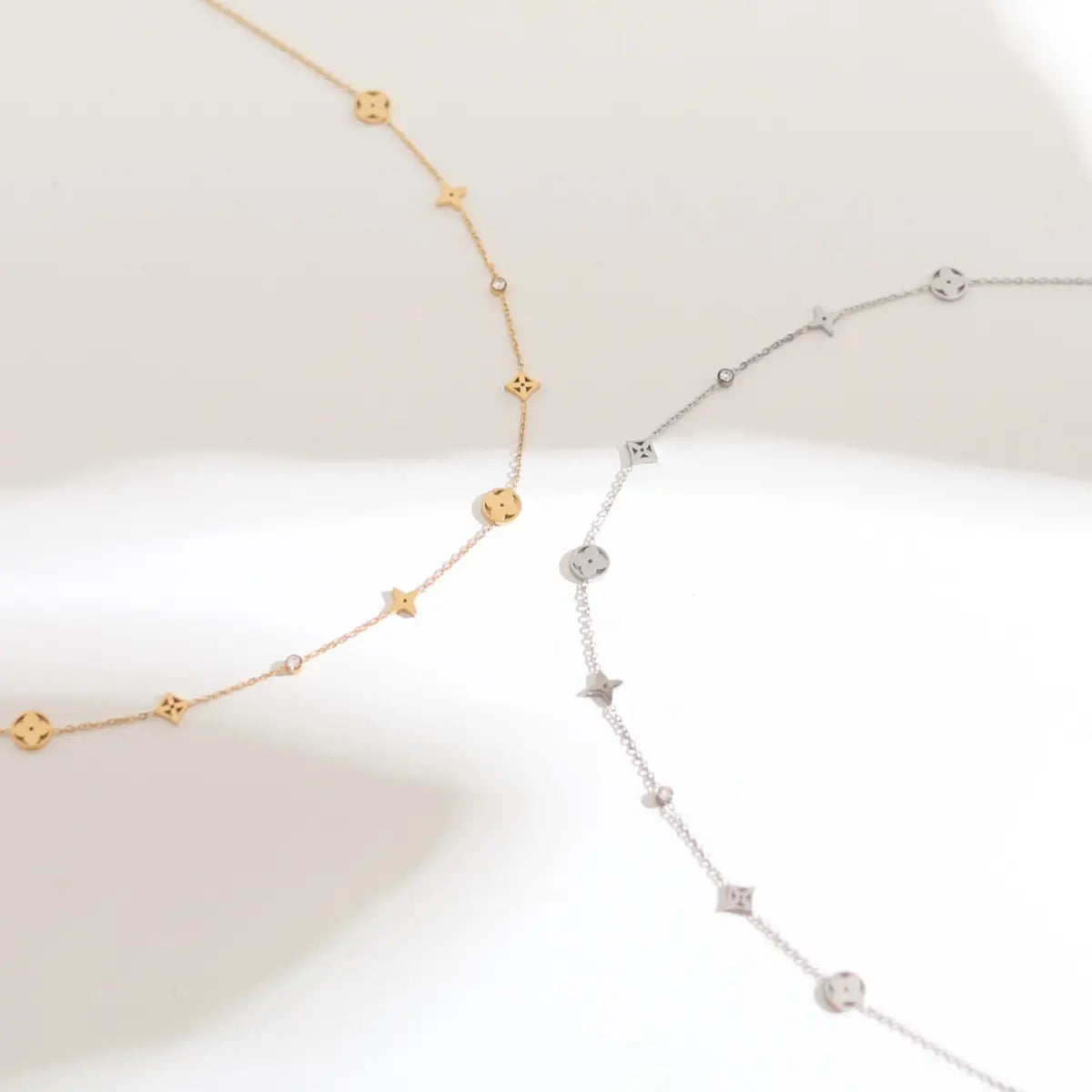 18K Gold Plated Four Leaf CZ Necklace
