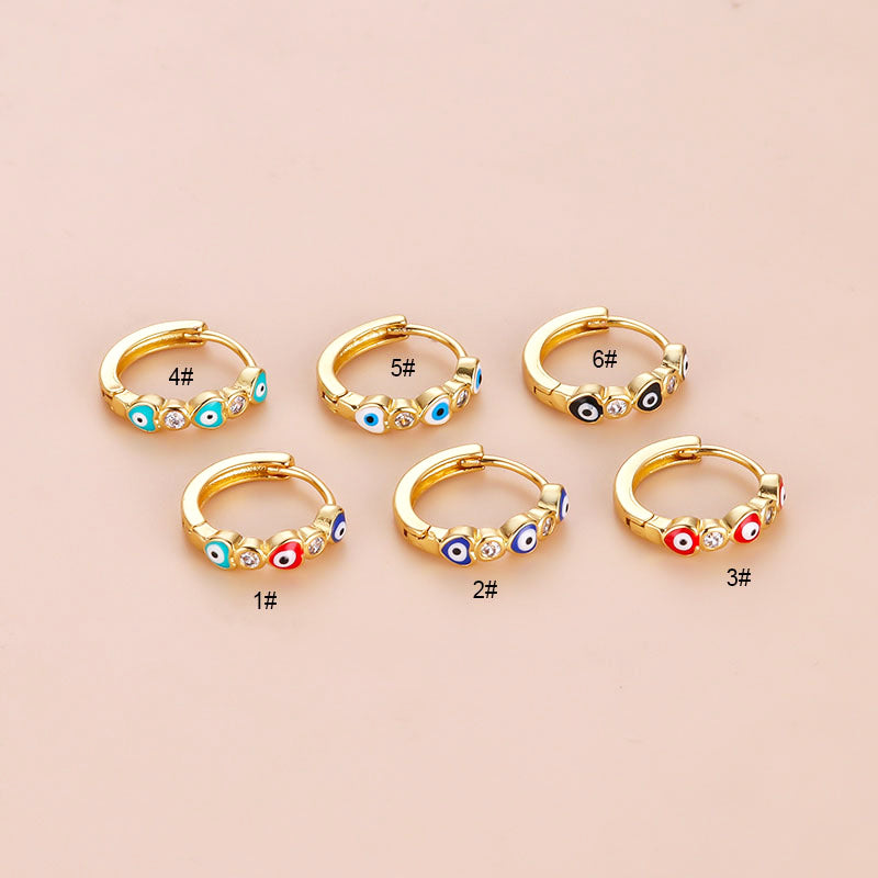 18K Gold Plated CZ Evil Eye Huggie Earring