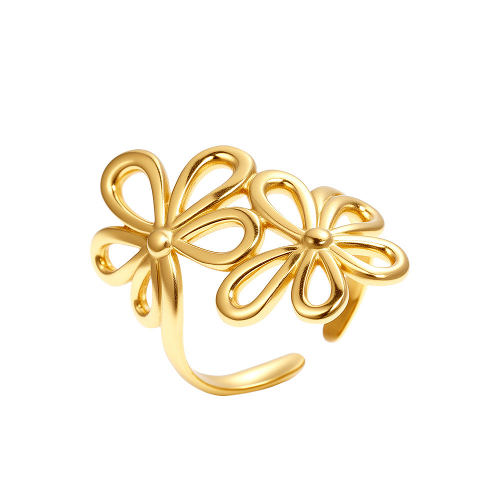 18K Gold Plated Five Petal Flower Ring (Adjustable)
