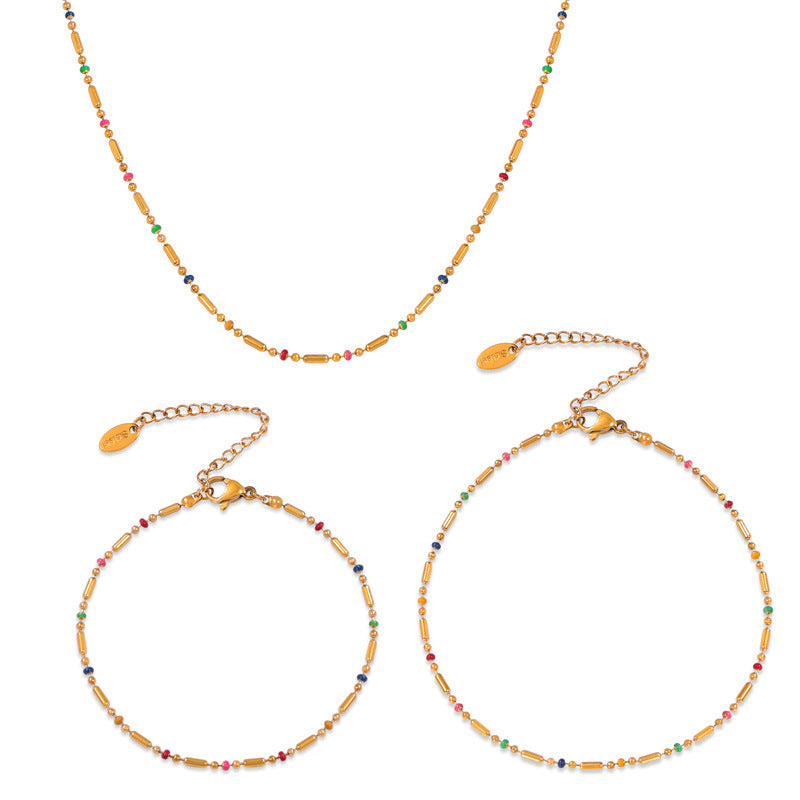 18K Gold Plated Colourful Bead Cylinder Bracelet