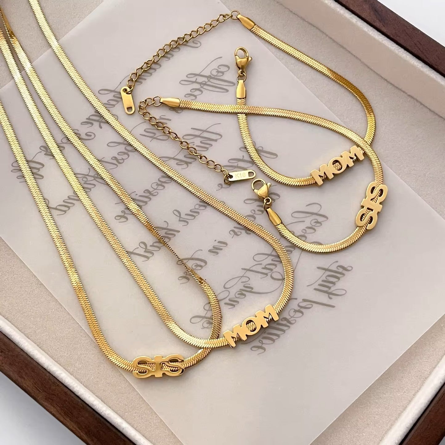 18K Gold Plate MOM Snake Bone Bracelet