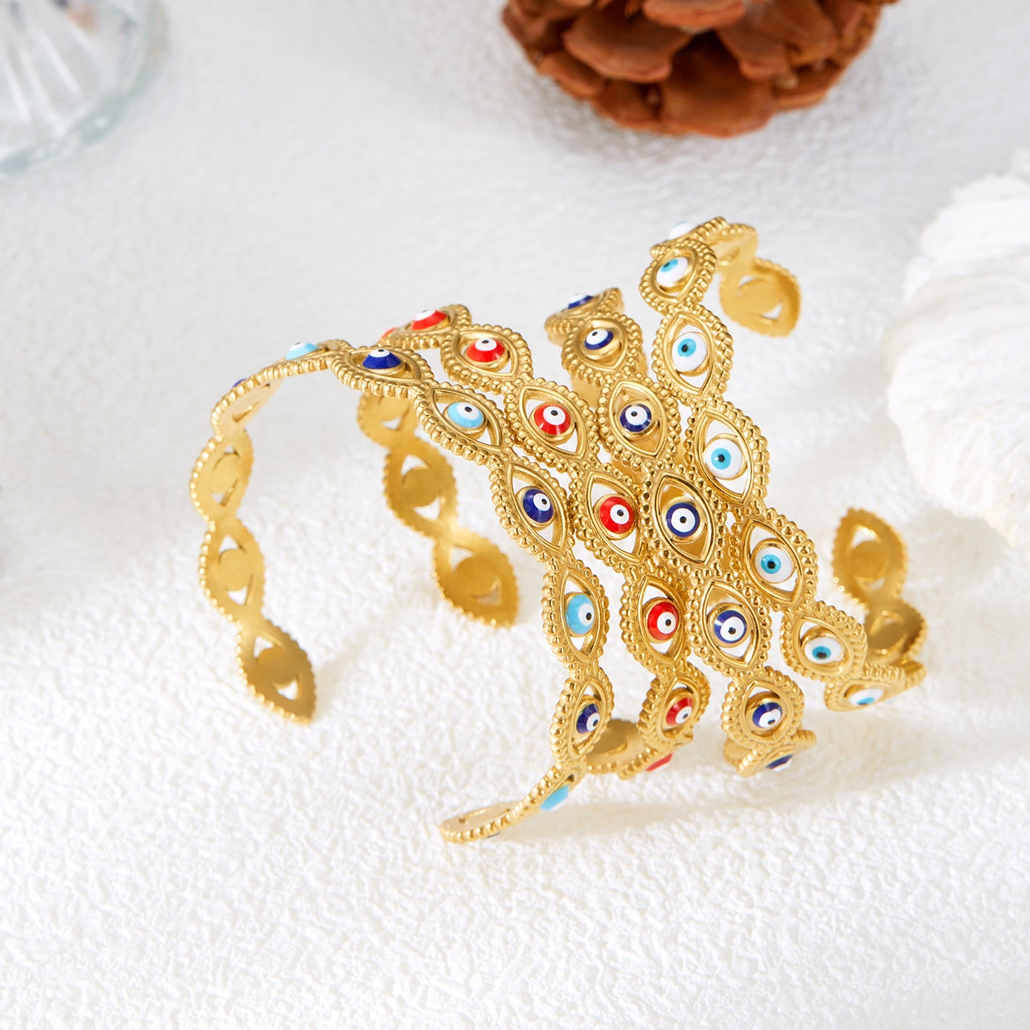 18K Gold Plated Evil Eye Cuff Bangle