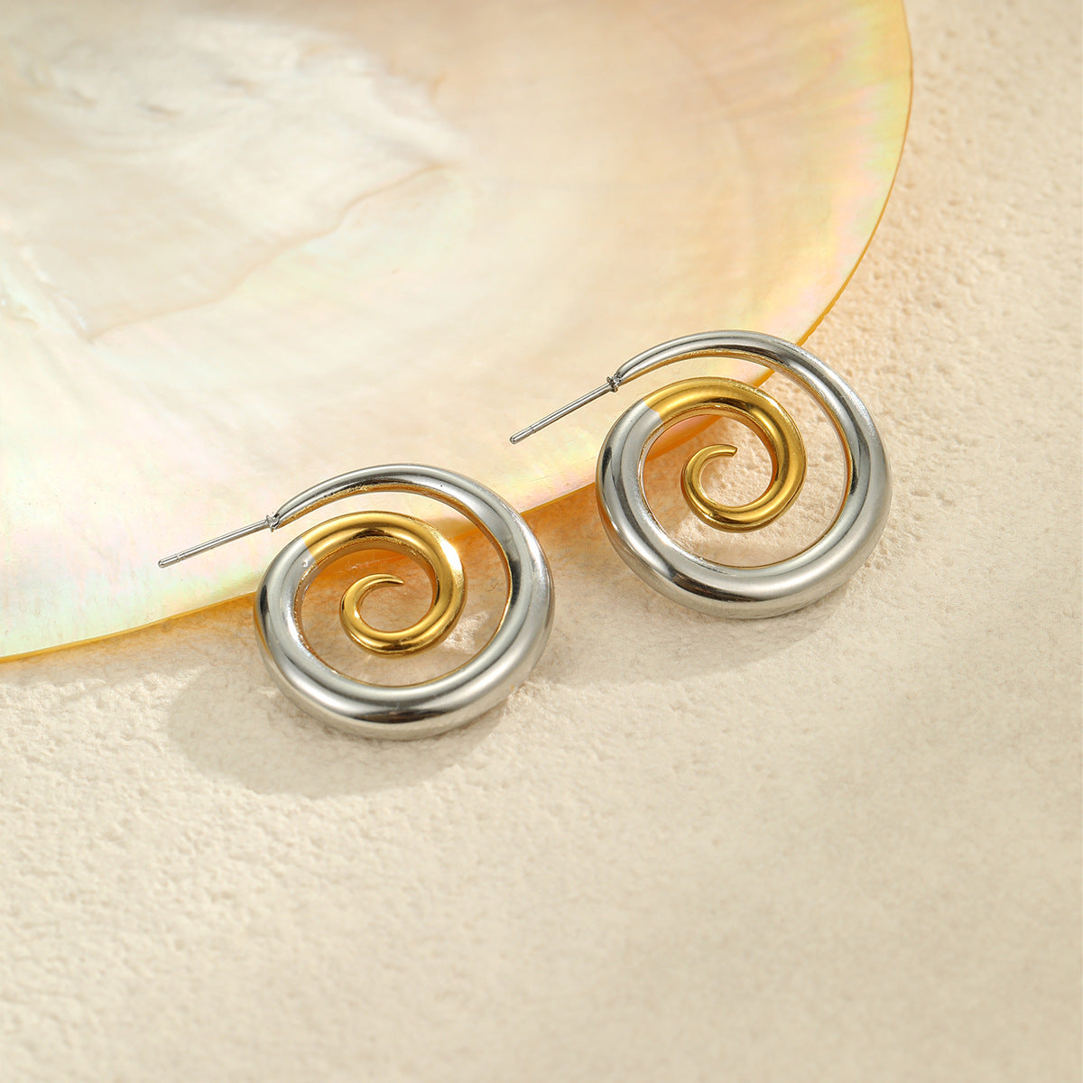 18K Gold Plated Two-tone Spiral Earring