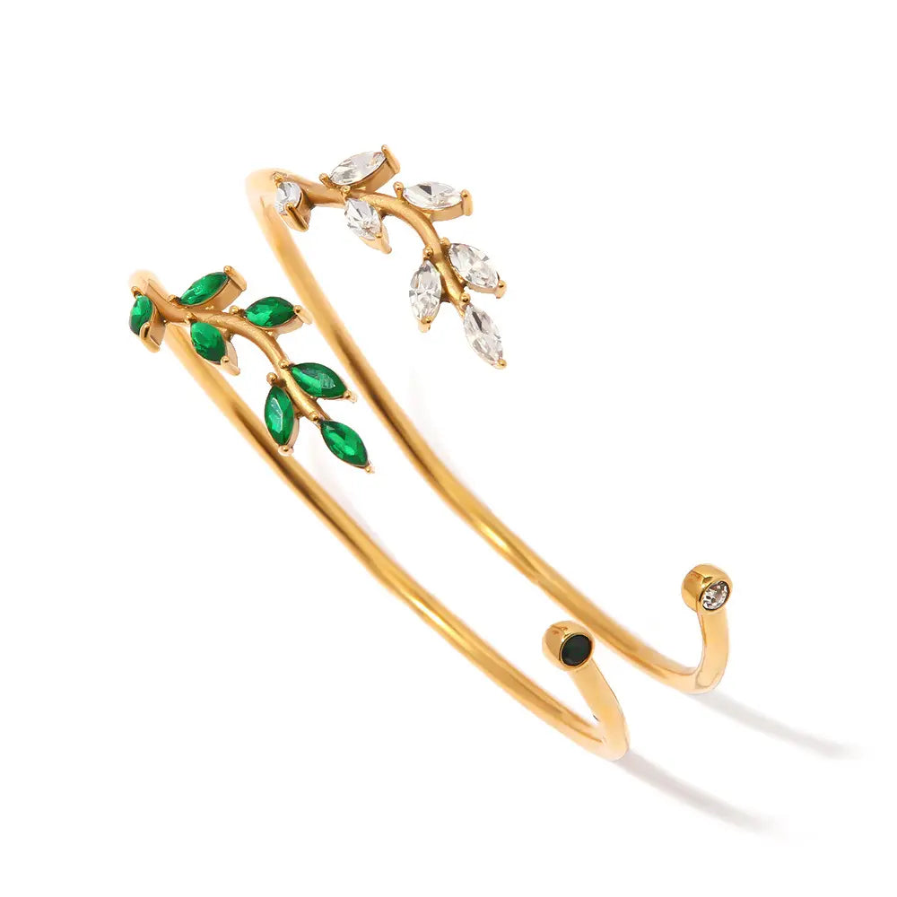 18K Gold Plated Open Bangle ZC Leaf Bracelet