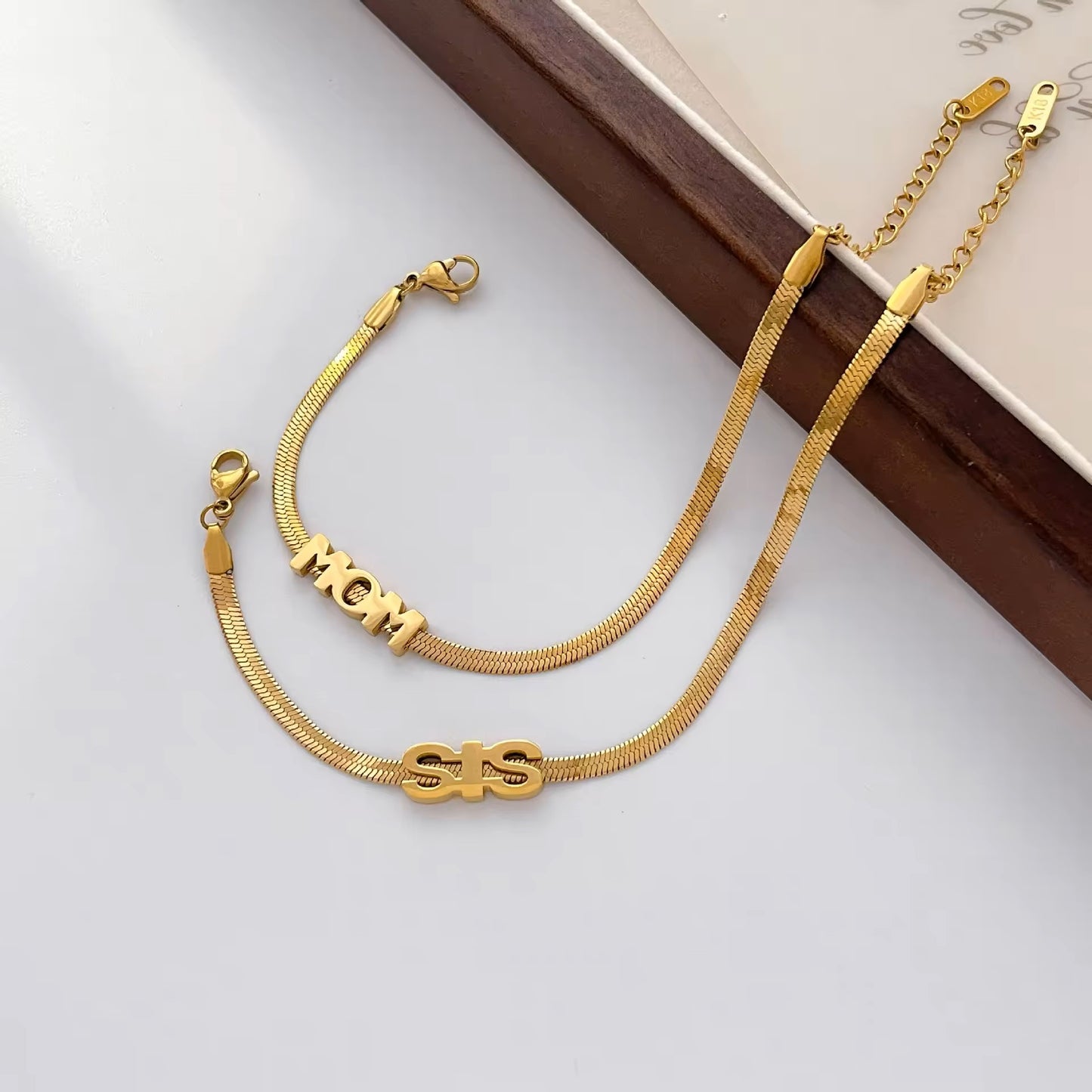 18K Gold Plate MOM Snake Bone Bracelet