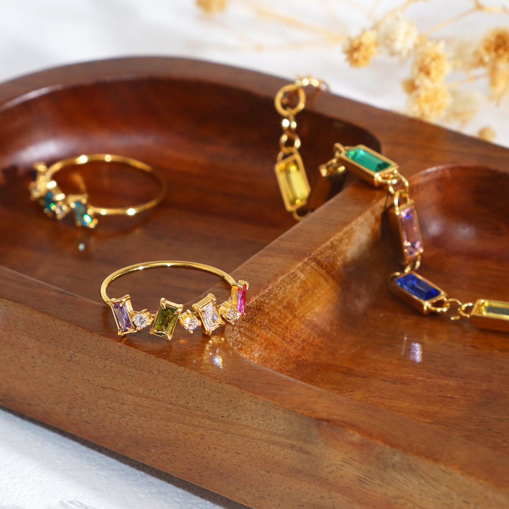 18K Gold Plated Rectangular Zirconia Ring