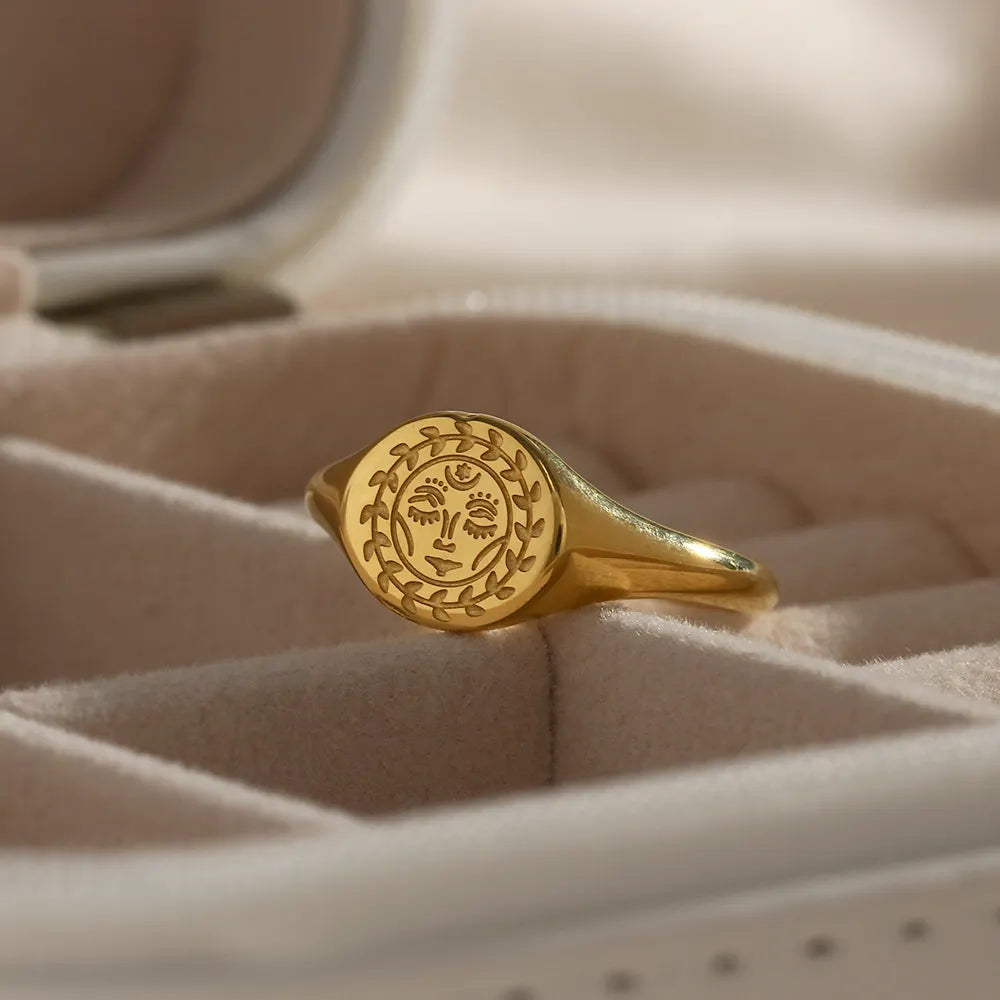 18K Gold Plated Sun Goddess Signet Ring