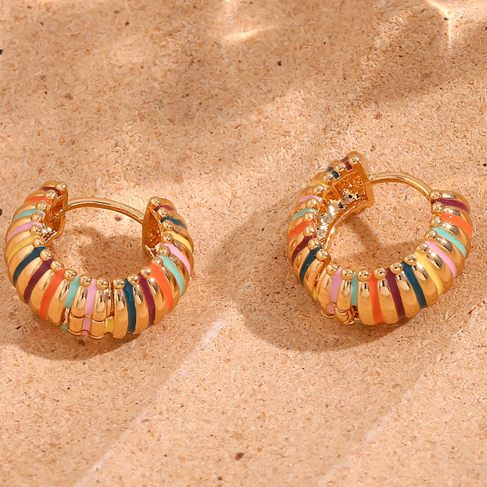 18K Gold Pated Rainbow Stripe Hoop