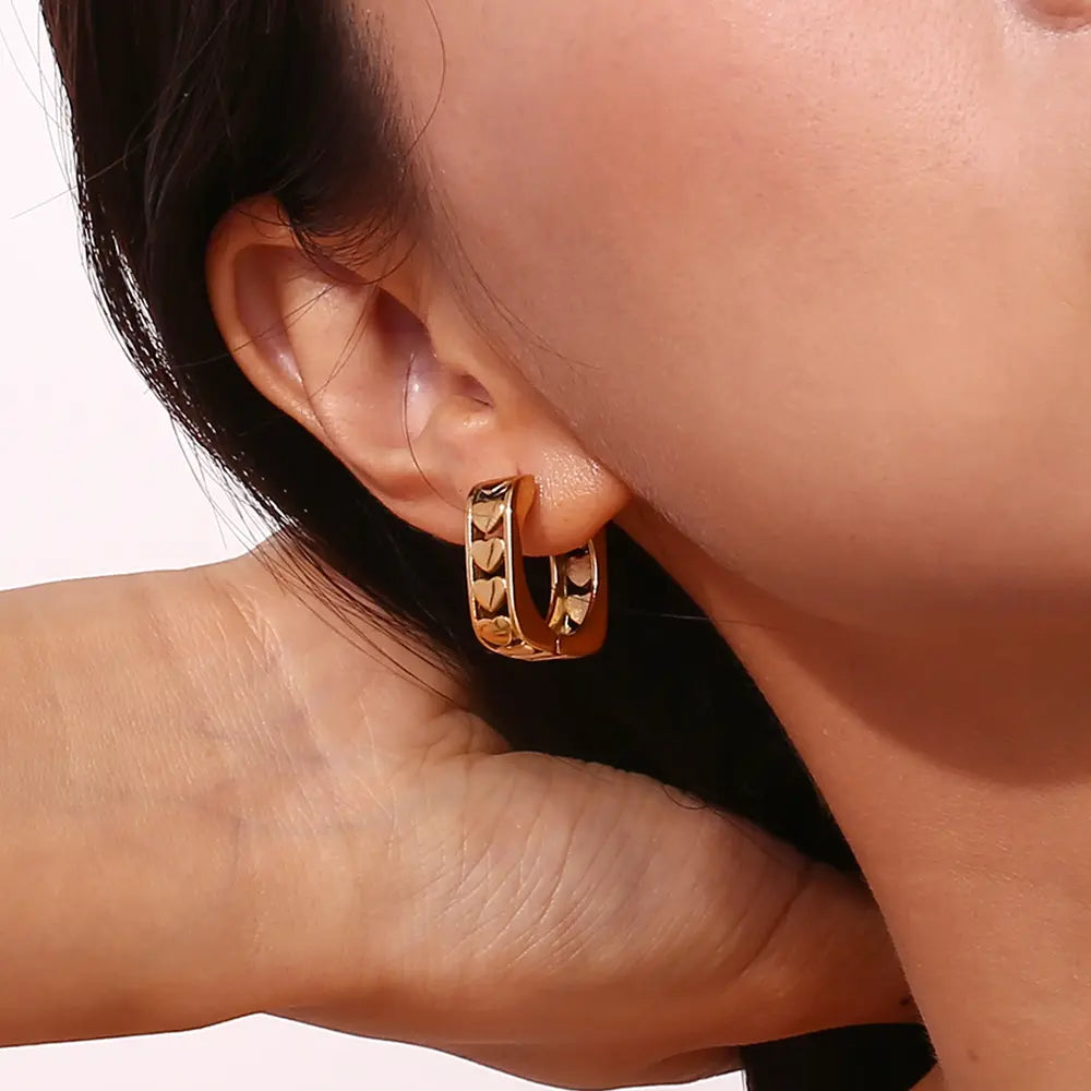 18K Gold Plate Square Heart Hoop Earrings