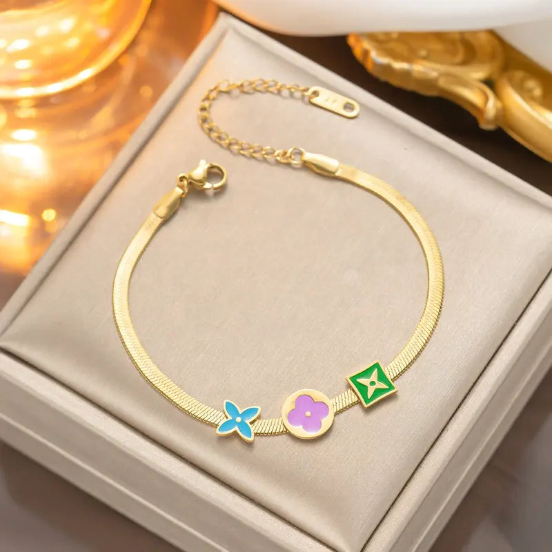 18K Gold Plated Flat Snake 3-Charm Bracelet