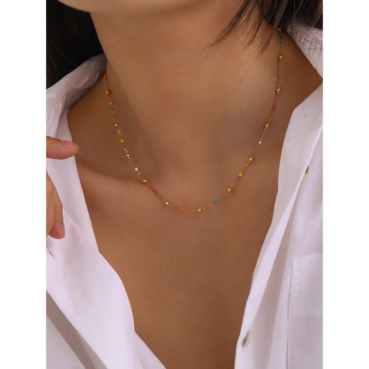 18K Gold Plated Enamel Beaded Necklace