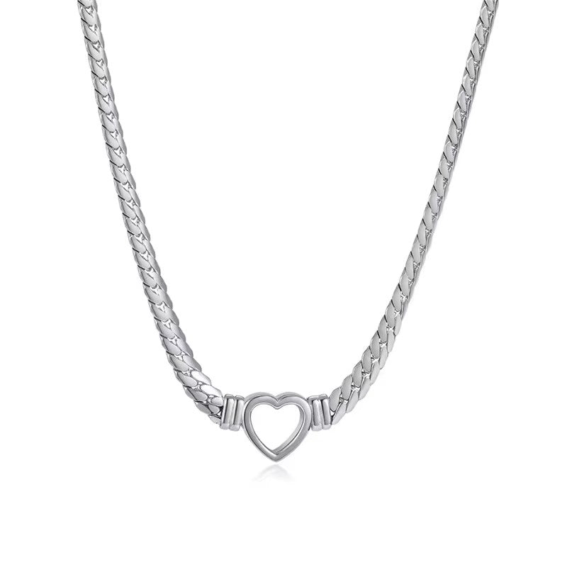 18K Gold Plate Cuban Chain Heart Choker Necklace