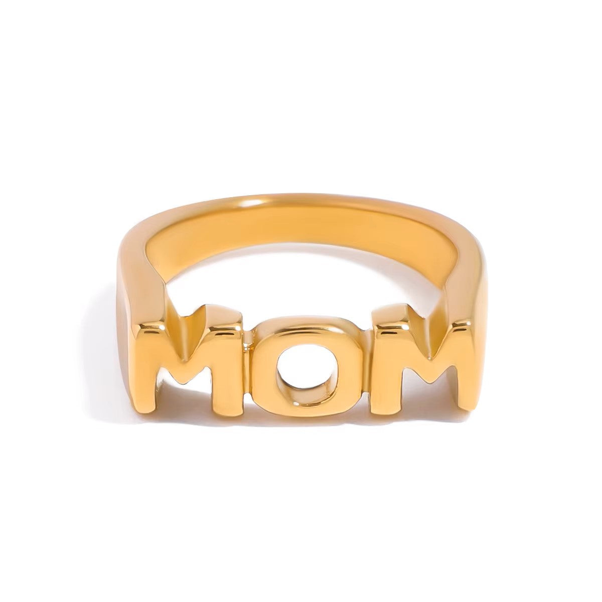18K Gold Plated MOM Engraved Ring
