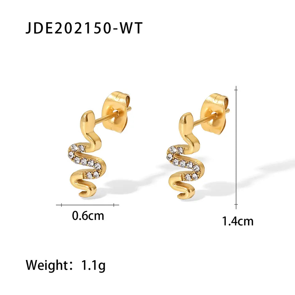 18K Gold Plated CZ Snake Stud Earrings