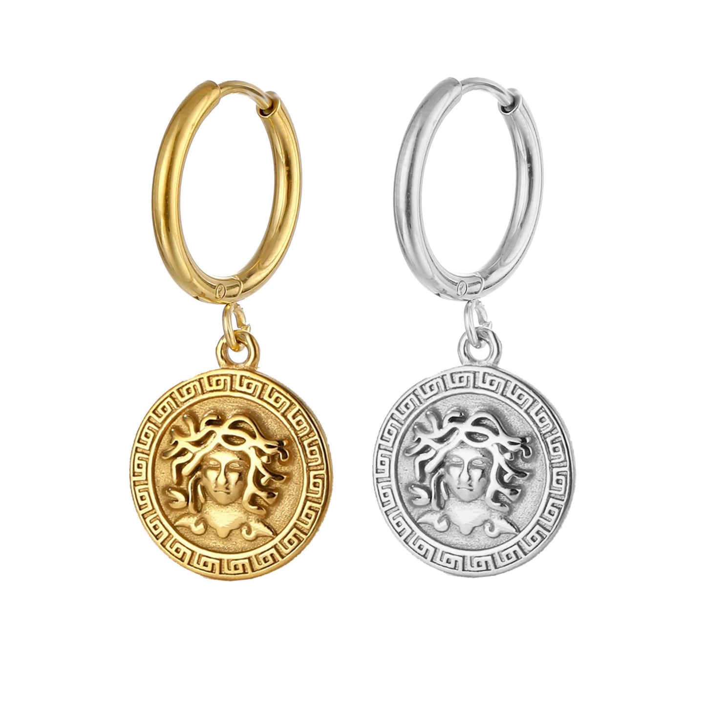 18K Gold Plated Medusa Pendant Hoop Earring