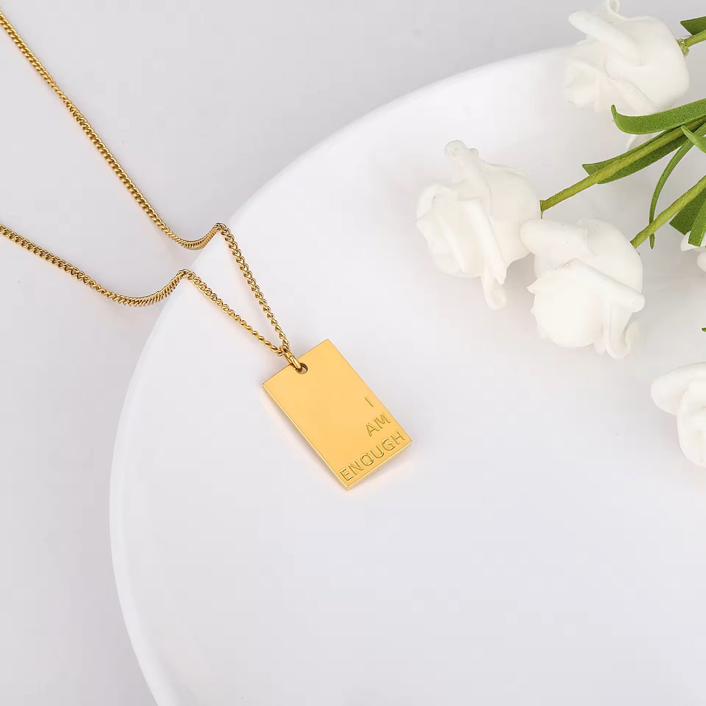 18k Gold Plated "I Am Enough" Engraved Necklace