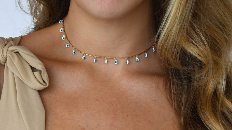 18K Gold Pated Turkish Eye Choker Necklace