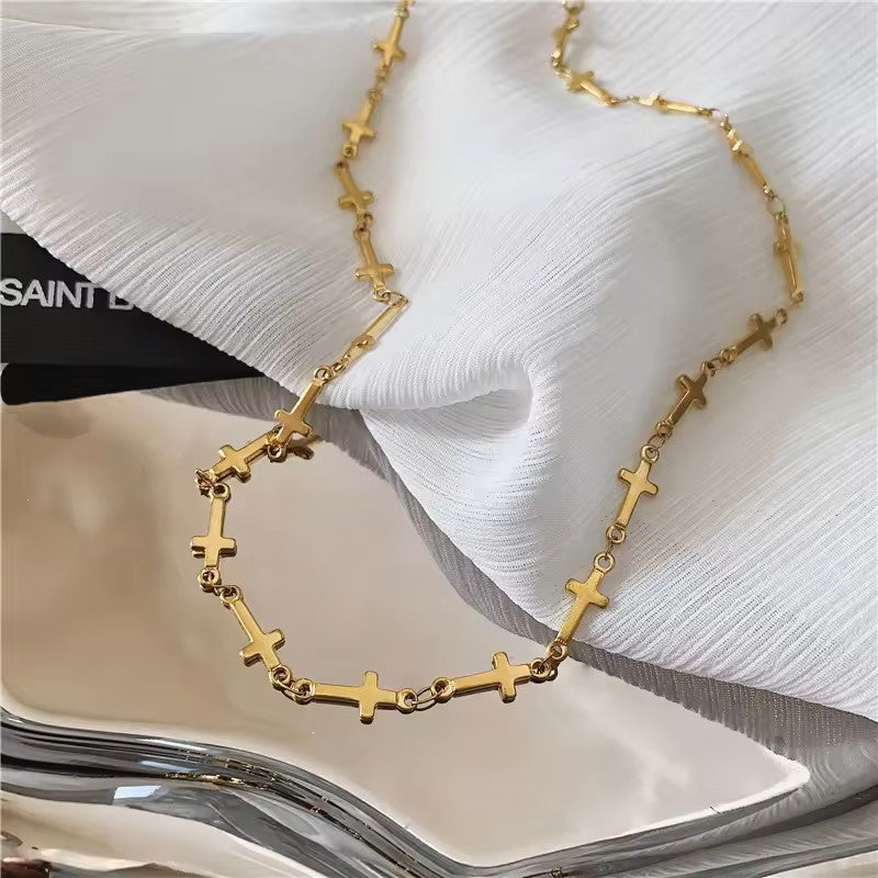 18k Gold Plates Cross Link Choker Necklace