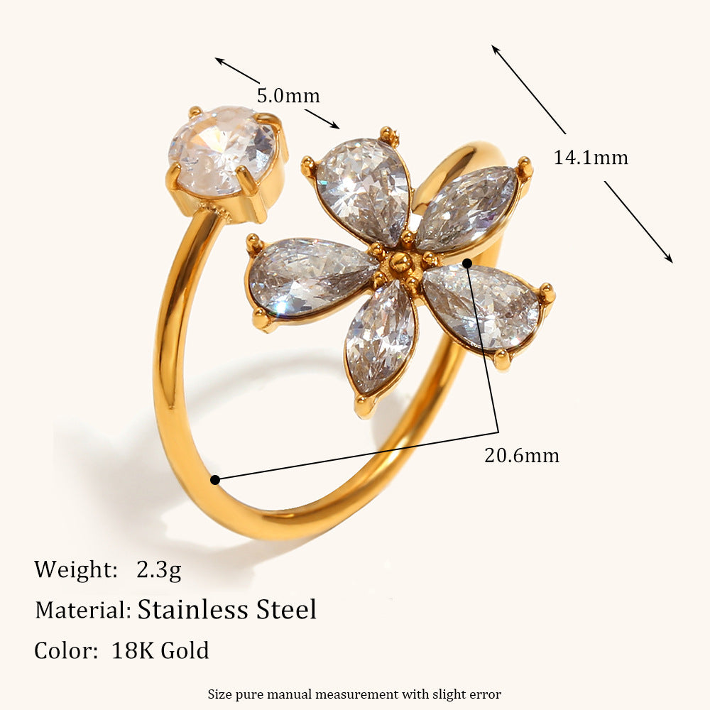 18K Gold Plated Zirconia Flower Ring (Adjustable)