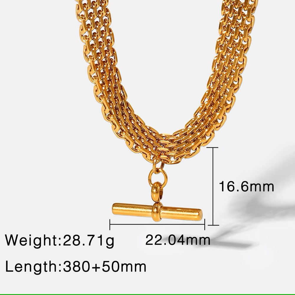 18K Gold Plated T-Bar Pendants Necklaces