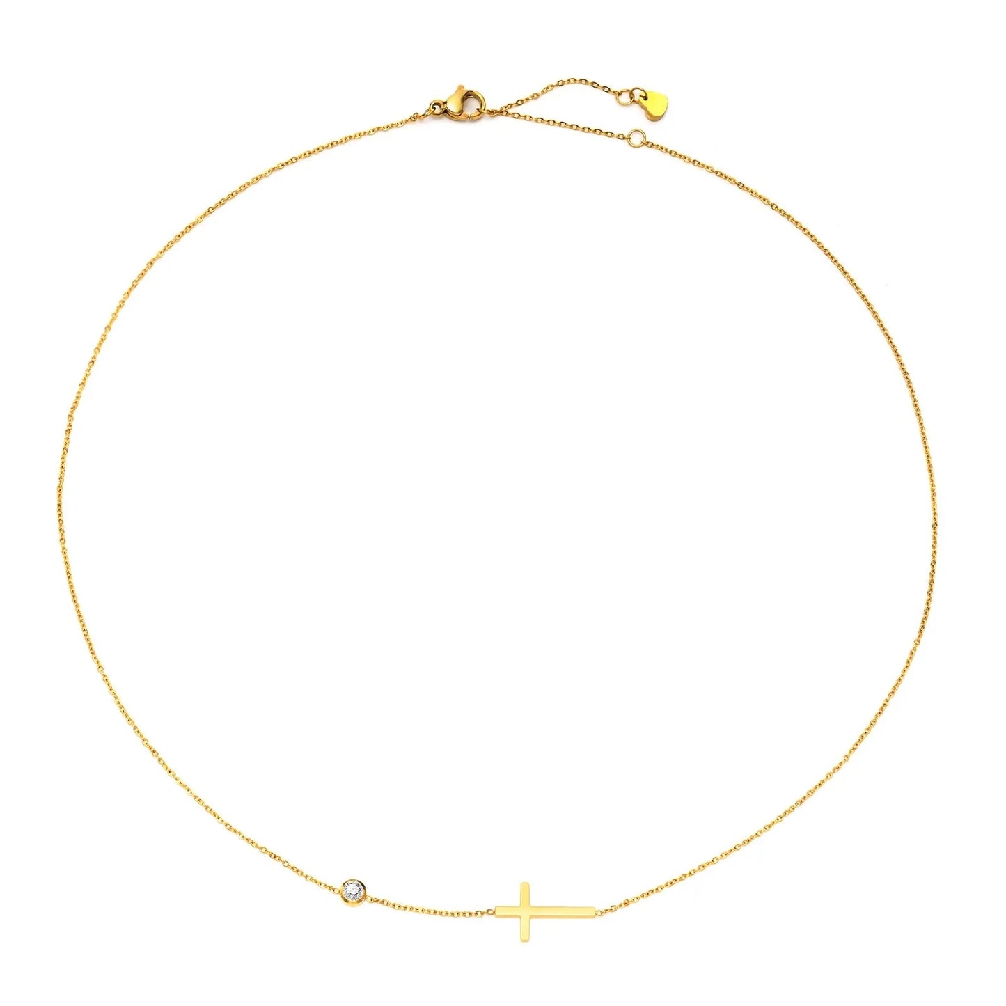 18K Gold Plated CZ Sideway Cross Necklace