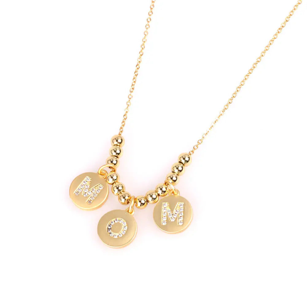 18K Gold Plated Round Pendant MOM Necklace