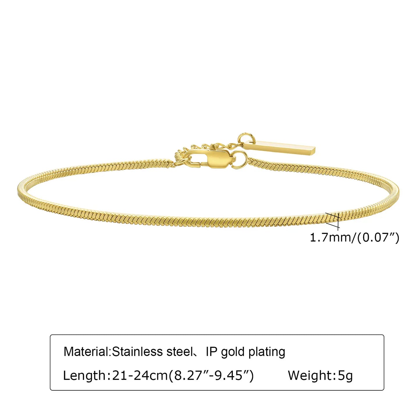 18K Gold Pated Blank-Tag Snake Chain Bracelet
