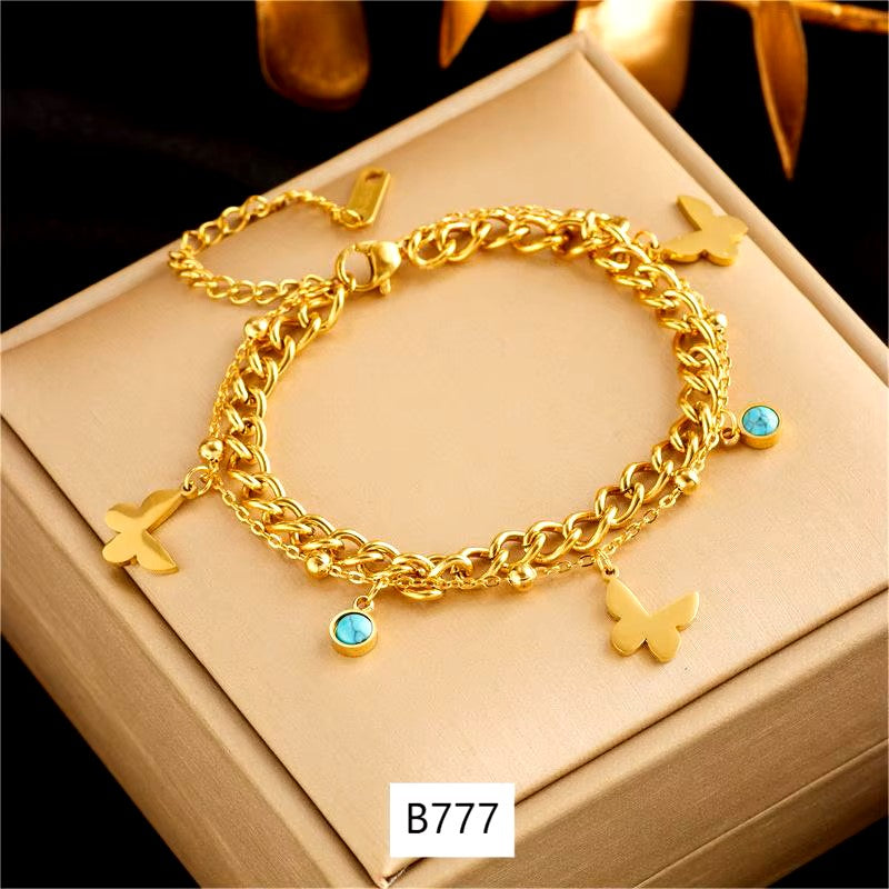 18K Gold Plated Butterfly Charm Assorted Bracelets