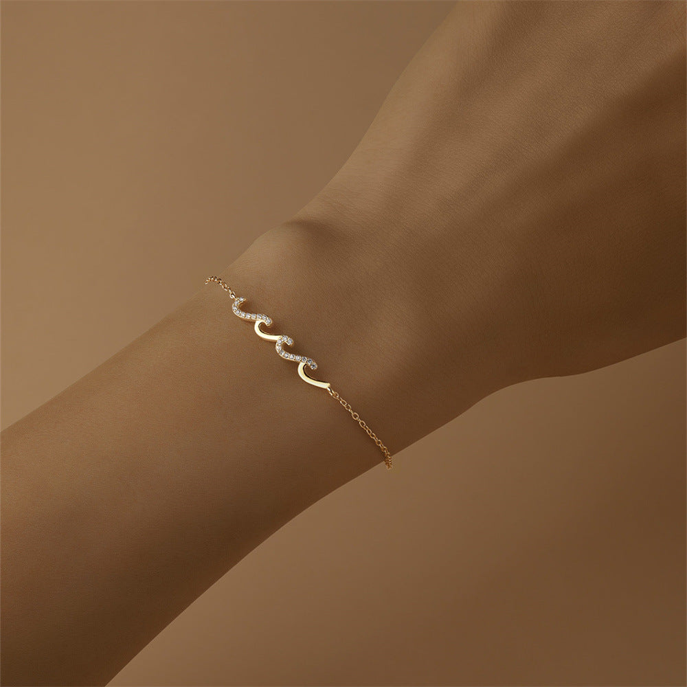 18K Gold Plated Studded Wave Bracelet