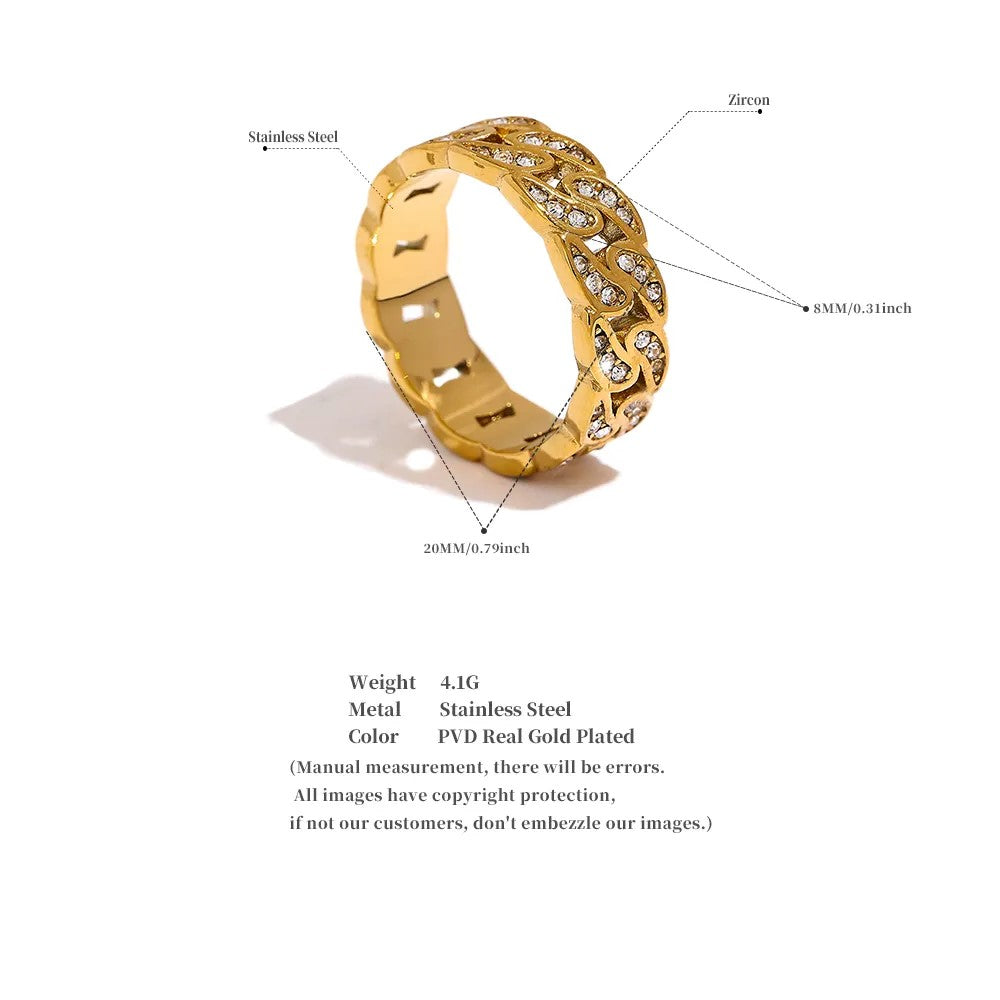 18K Gold Plated CZ Chain Ring