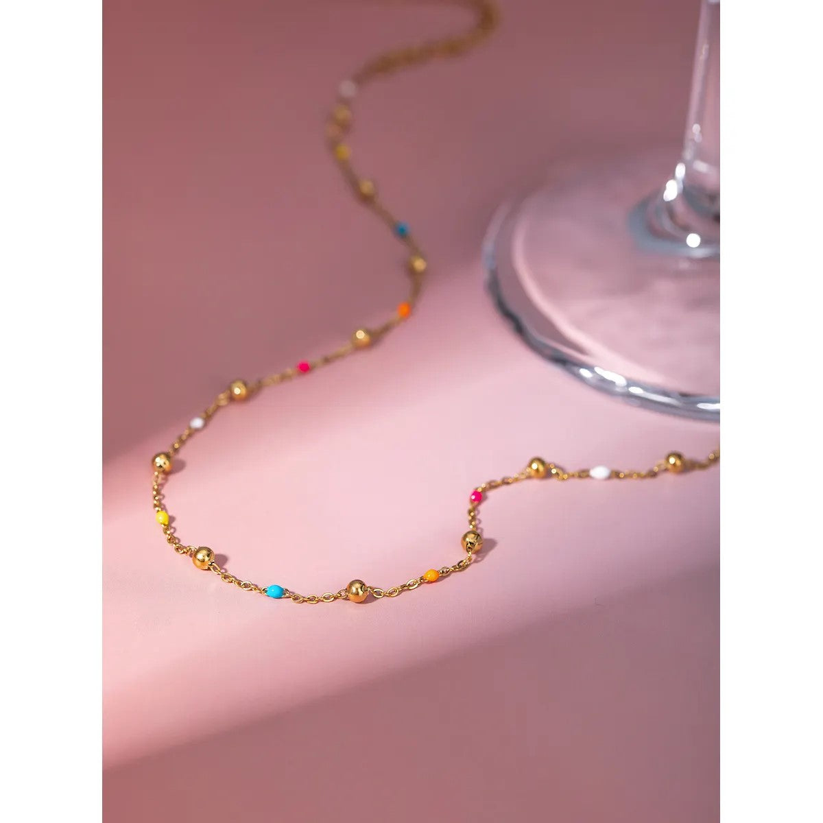 18K Gold Plated Enamel Beaded Necklace
