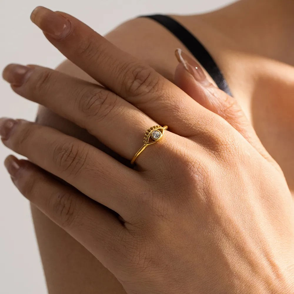 18K Gold Plate CZ Turkish Eye Ring (Adjustable)