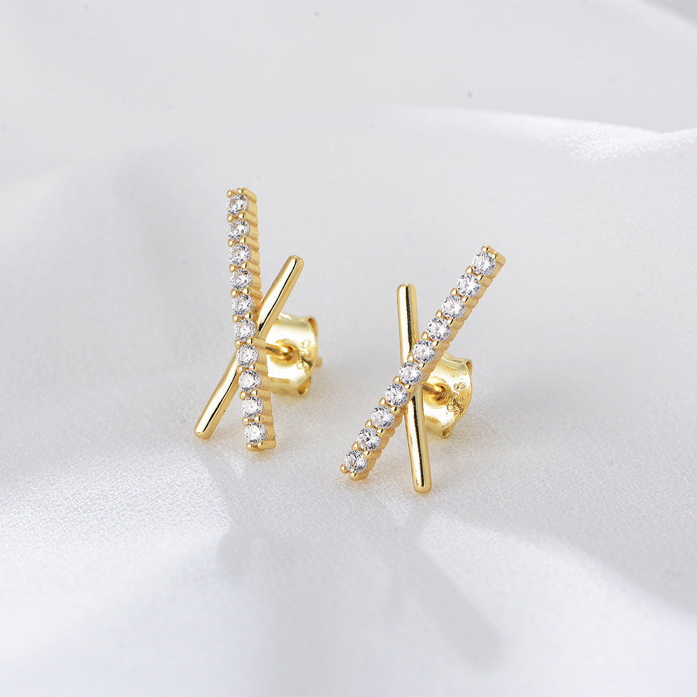 18 Gold Plated CZ Geometric Stud Earrings