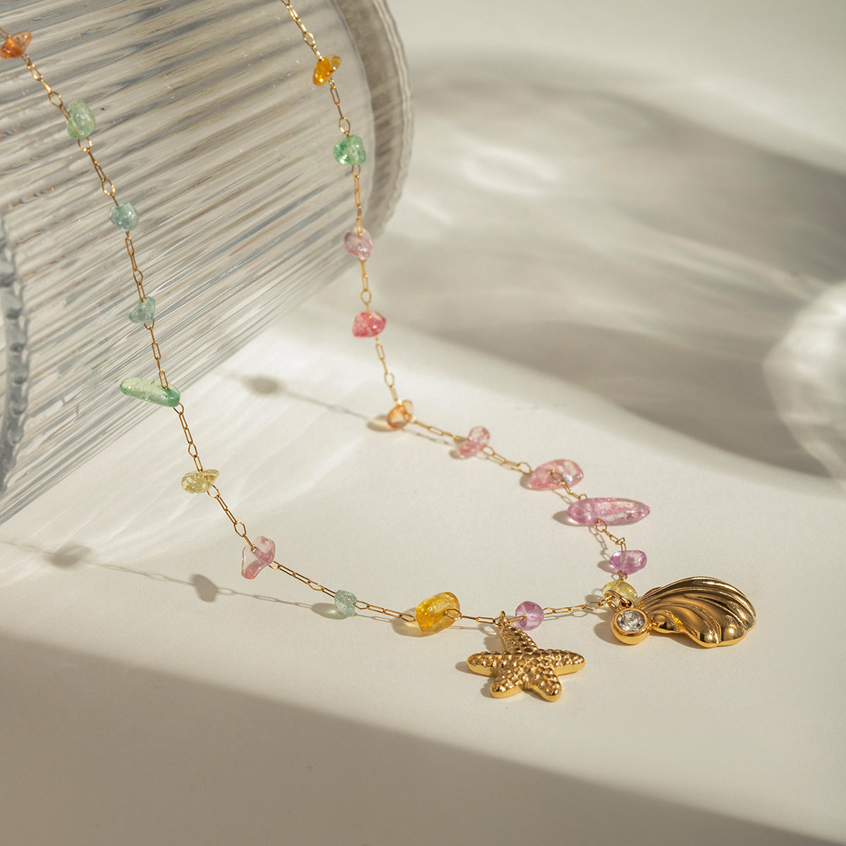 18K Gold Plated Colour Crystal Shell-Starfish Neckace