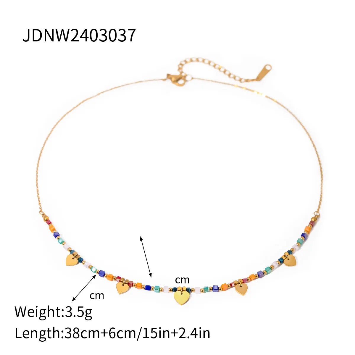 18K Gold Plated Heart Charm Beaded Necklace