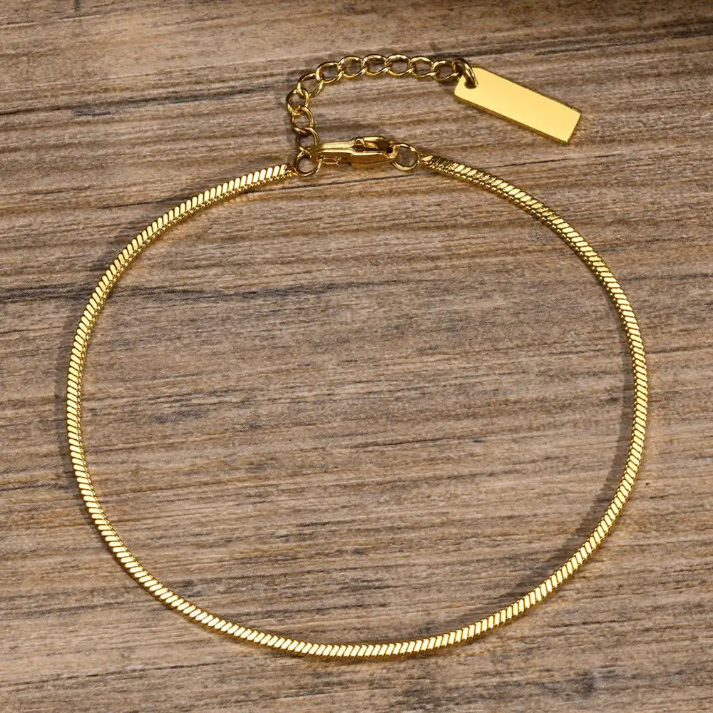 18K Gold Pated Blank-Tag Snake Chain Bracelet