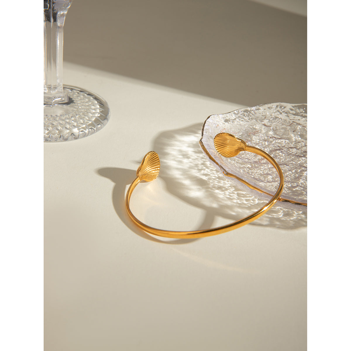 18K Gold Plated Scallop Shell Cuff Bangle