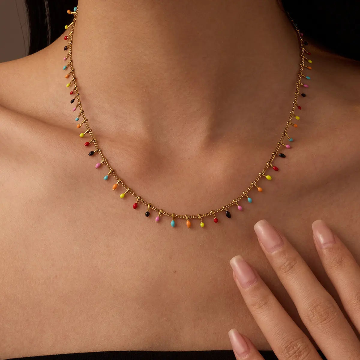 18K Gold Plated Colour Oil Drop Tassel Necklace