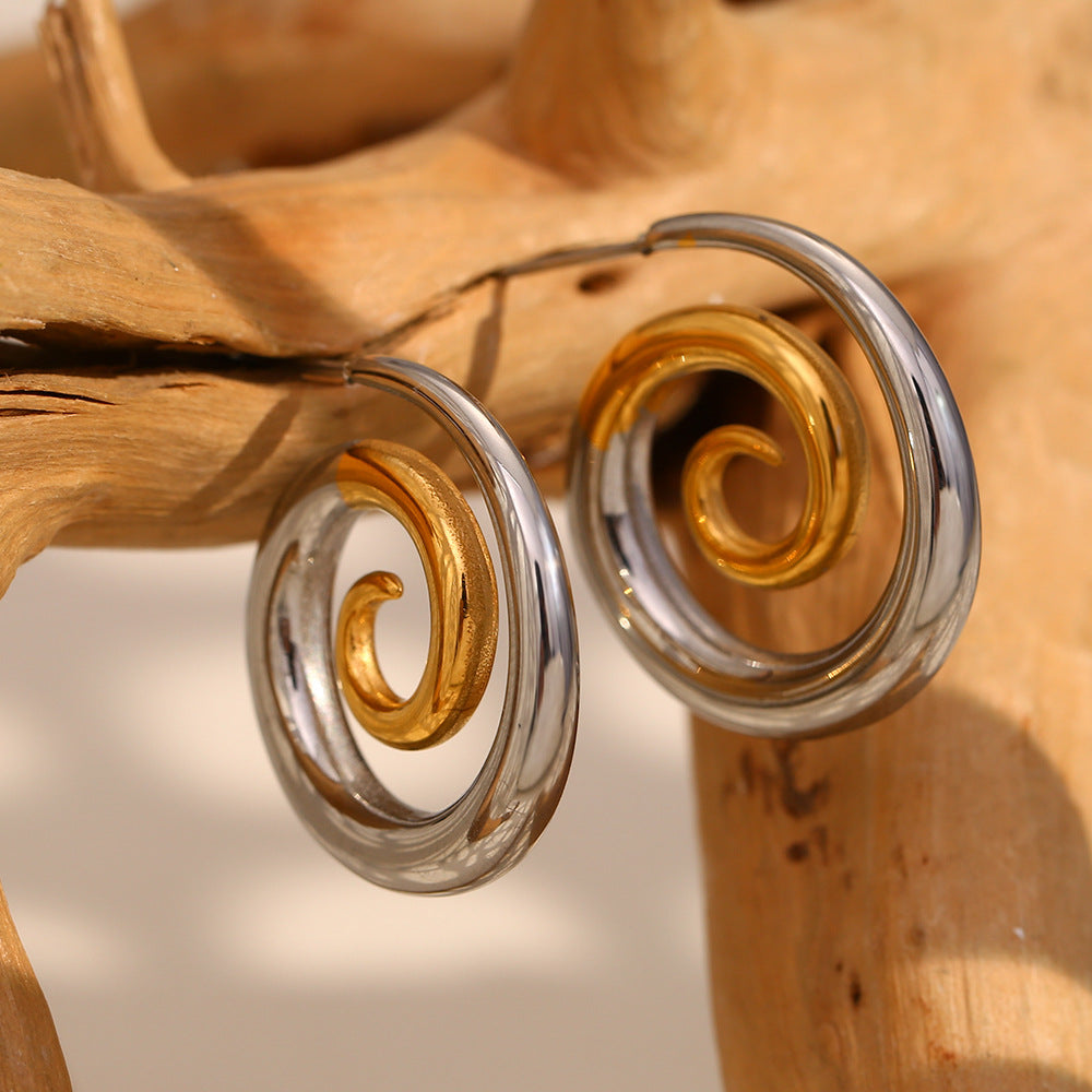 18K Gold Plated Two-tone Spiral Earring