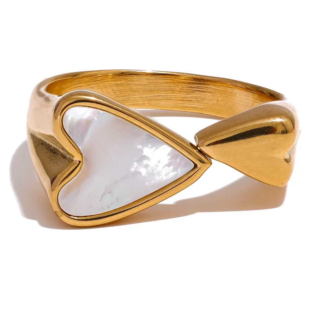 18K Gold Plated Shell Acrylic Heart Ring
